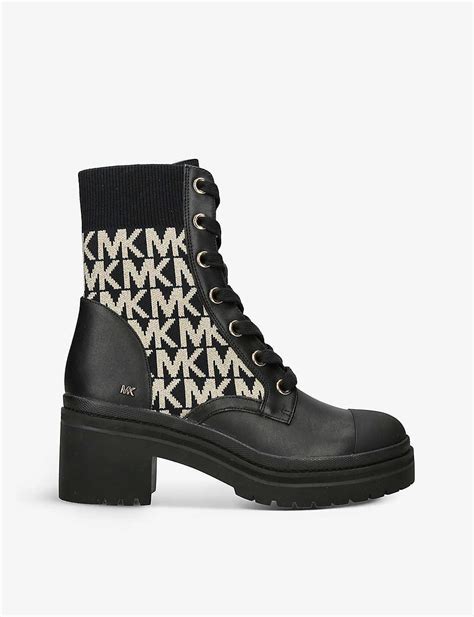 michael michael kors brea leather and logo jacquard combat boot|Michael Kors Brea Leather and Logo Jacquard Combat Boot.